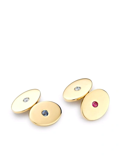 Pre-owned Pragnell Vintage 18kt Yellow Gold Retro Diamond Oval Cufflinks
