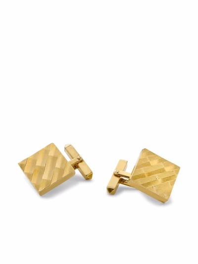 Pre-owned Pragnell Vintage 1960s 18kt Yellow Gold Square Etched Cufflinks