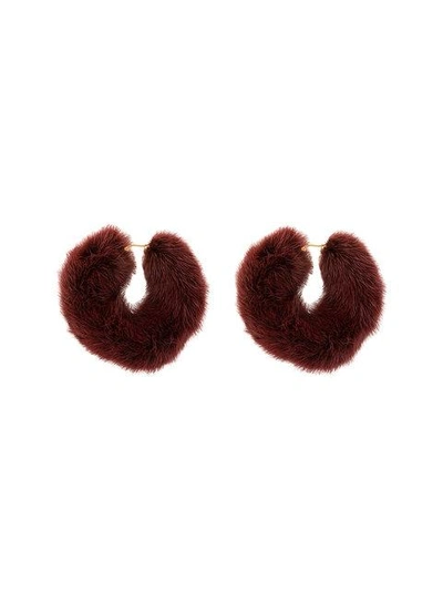 Wild And Woolly Burgundy Rendezvous Fur Earrings In Red