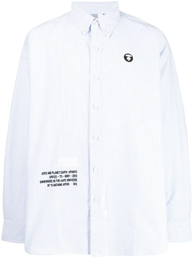 Aape By A Bathing Ape Striped Text-print Shirt In Blue