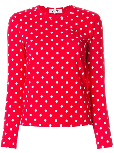 Comme Des Garçons Play Polka Dot Heart Logo T-shirt In Red