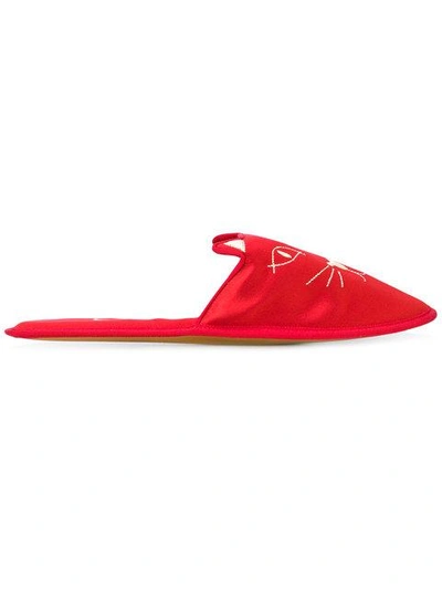 Charlotte Olympia House Cat Slippers In Red