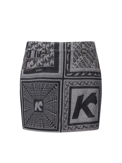 K Krizia Printed Black Denim Skirt - Atterley