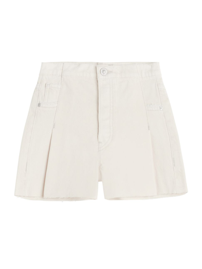 Hudson Eva High-rise Pleated Denim Shorts In Distressed Egret