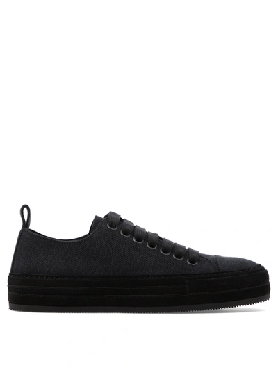 Ann Demeulemeester Canvas Gert Low-top Sneakers In Black + Logo Plaque Silver