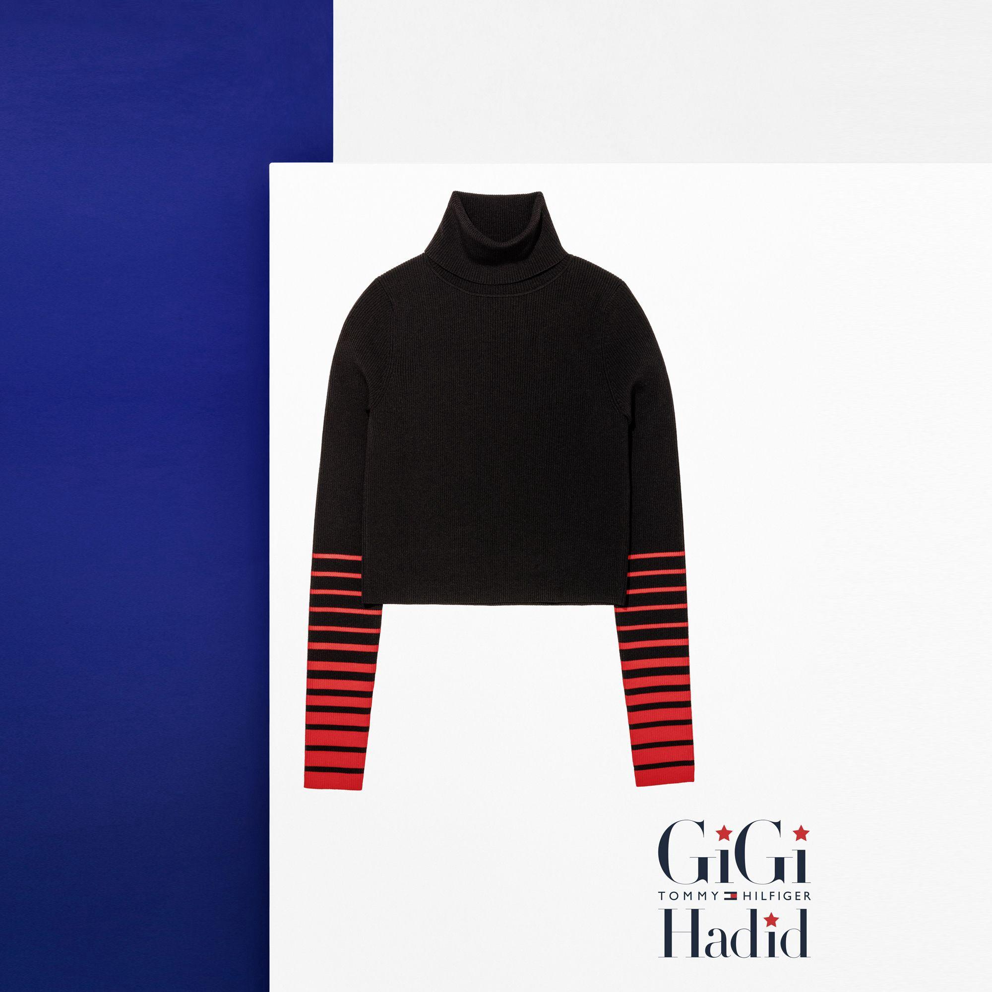 Gigi Hadid Cropped Roll Neck Knit Sweater Black