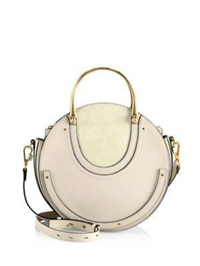Chloé Pixie Medium Circle Leather Shoulder Bag In Abstract White