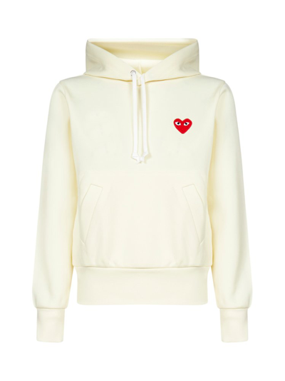 Comme Des Garçons Play Heart-embroidered Pullover Hoodie In Ivory