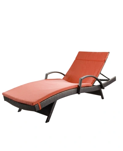 Noble House Salem Outdoor Chaise Lounge With Arms And Cushion In Dark Gray