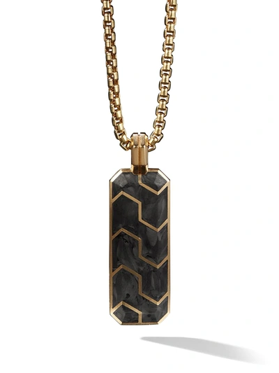 David Yurman Men's Forged Carbon Ingot Tag Pendant With 18k Gold, 47mm In Black/gold