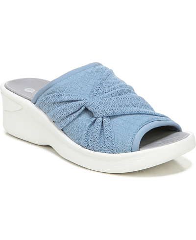 Bzees Smile Ii Wedge Slide Sandal In Dusty Blue Fabric