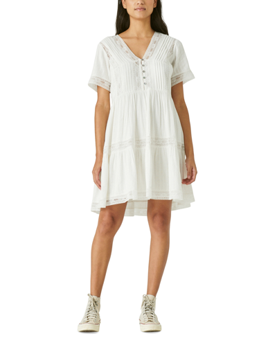 Lucky Brand Lace-trim Tiered Dress In White