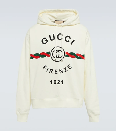 Gucci White Firenze 1921 Logo Hoodie In Bianco/multicolor