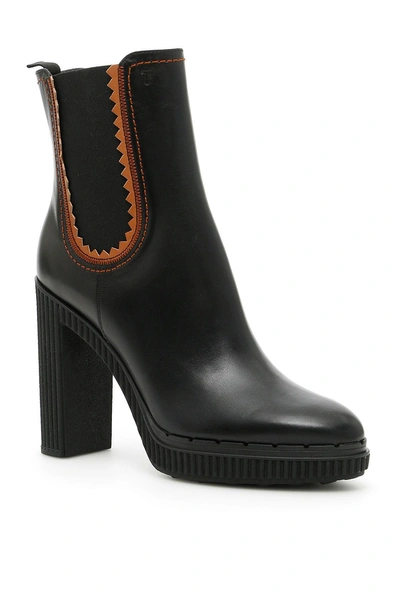 Tod's Leather Booties With Elastic Sides In Moronero