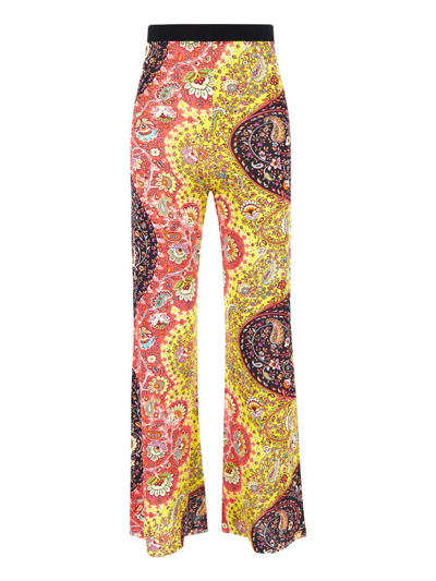 Etro Woman Trousers With Sinuous Floral Paisley Pattern In Yellow