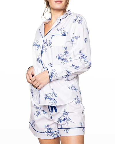 Petite Plume Floral Long-sleeve Short Pajama Set In White