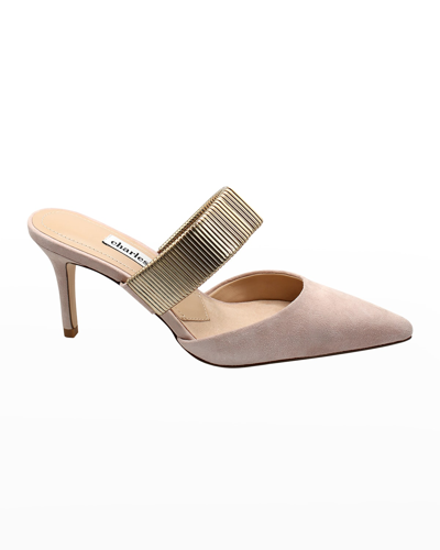 Charles David Alfie Pointed Metal-strap Suede Mules In Pink