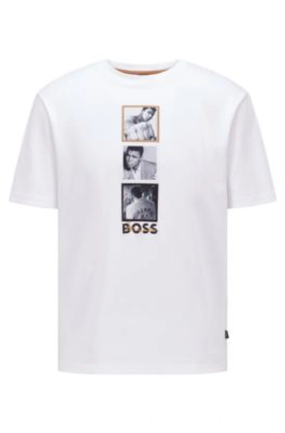 Hugo Boss Interlock-cotton T-shirt With Muhammad Ali Graphics- White 