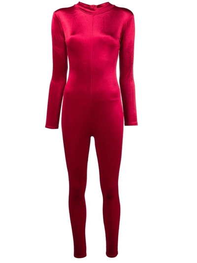 Alchemy X Lia Aram Long-sleeved Velvet Jumpsuit In Red