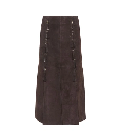 Chloé Suede Skirt With Slits & Lacing In Brown