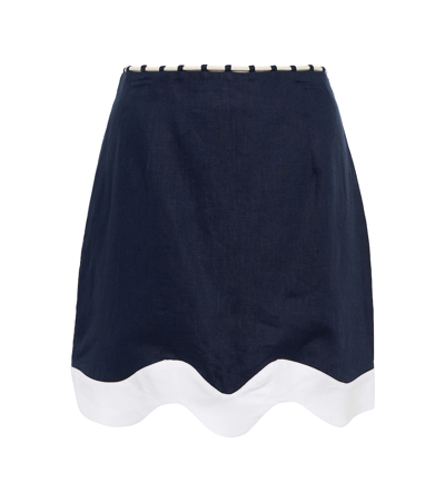 Staud Arianna Scalloped Hem Skirt In Navy,white