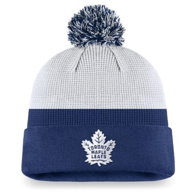 Fanatics Branded White/royal Toronto Maple Leafs Authentic Pro Draft Cuffed Knit Hat With Pom