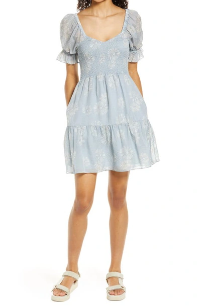 Madewell Silk Lucie Smocked Mini Dress In Moody Blooms In Blue