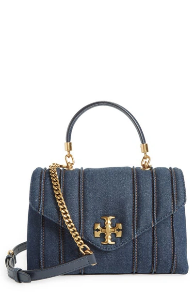 Tory Burch Kira Small Quilted Denim Satchel In Tory Navy