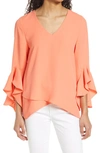 Vince Camuto Flutter Sleeve Tunic In Coral