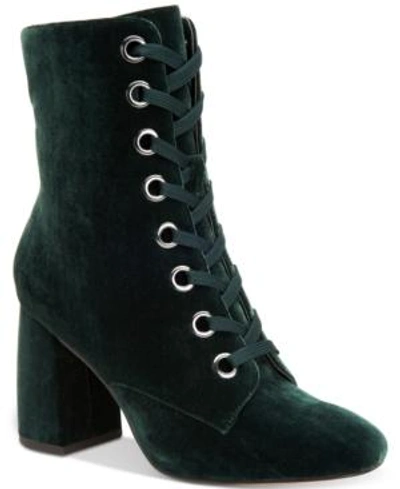 Bcbgeneration Alexa Block-heel Booties Women's Shoes In Bottle Green Velvet