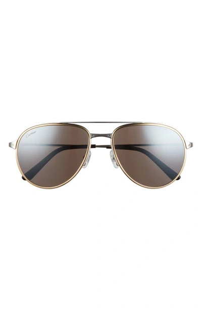 Cartier 58mm Polarized Aviator Sunglasses In Silver
