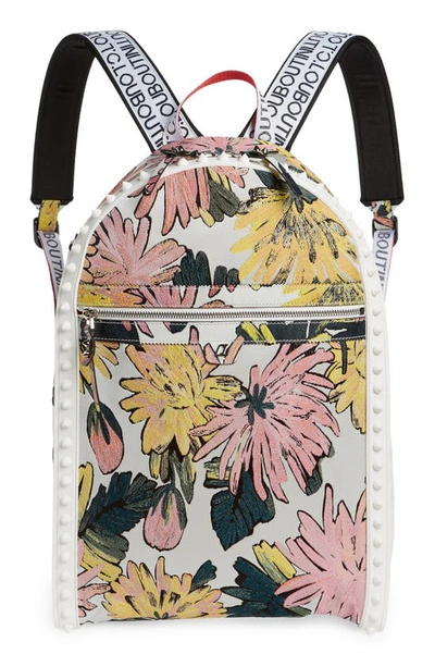 Christian Louboutin Men's Backparis Floral Fabric Backpack In Multibiancobianco