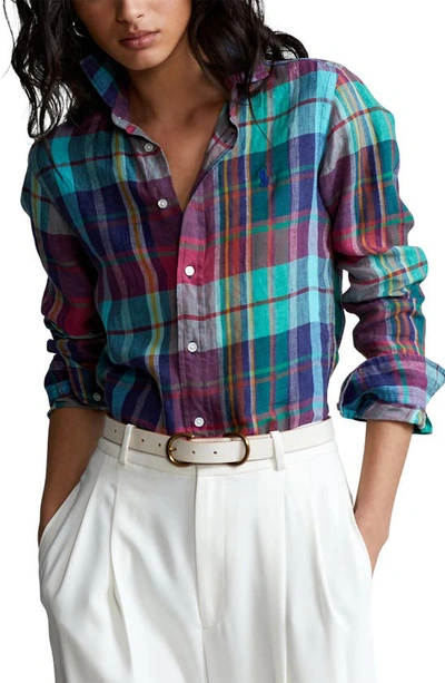 Polo Ralph Lauren Georgia Yarn Dyed Plaid Linen Shirt In 