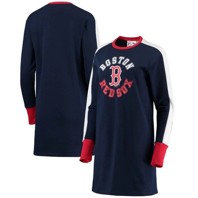 G-iii 4her By Carl Banks Navy Boston Red Sox Hurry Up Offense Long Sleeve Dress