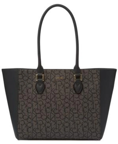 Calvin Klein Ellina Signature Medium Tote In Textured Khaki/black