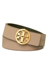 Tory Burch Reversible Leather Belt In Gray Heron / Poblano / Gold