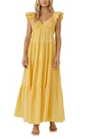 Free The Roses Sweetheart Neck Cotton Gauze Tiered Maxi Dress In Yellow