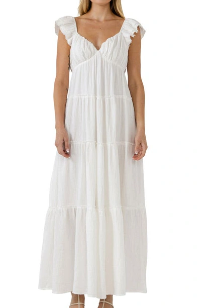 Free The Roses Sweetheart Neck Cotton Gauze Tiered Maxi Dress In White