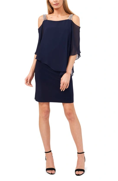Chaus Cold Shoulder Overlay Dress In Navy