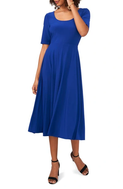 Chaus Elbow Sleeve Fit & Flare Knit Midi Dress In Blue