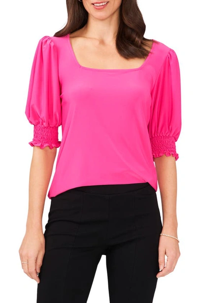 Chaus Square Neck Smocked Sleeve Blouse In Rose Pink
