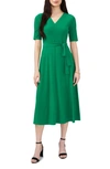 Chaus V-neck Belted Midi Dress In Green