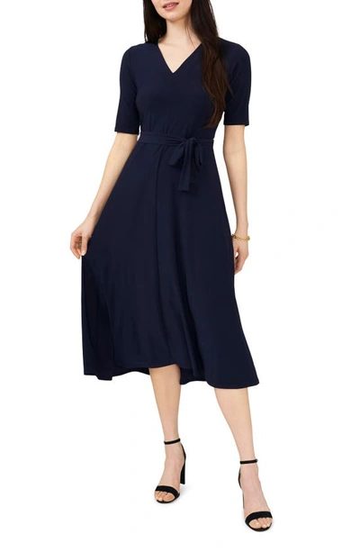 Chaus V-neck Belted Midi Dress In Navy