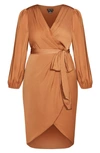City Chic Opulent Faux Wrap Dress In Gingerbread