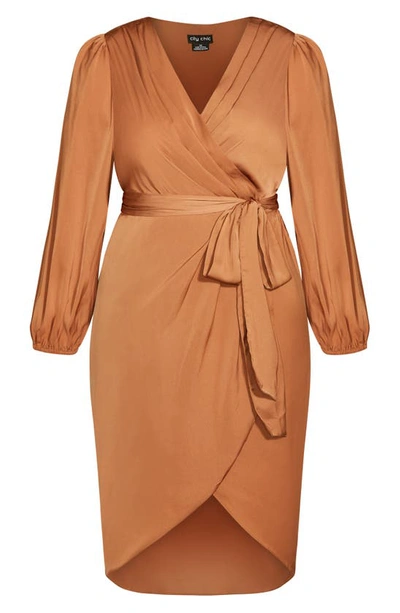City Chic Opulent Faux Wrap Dress In Gingerbread