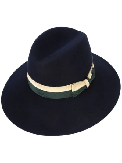 Maison Michel Blue Kate Two-tone Bow Fedora Hat