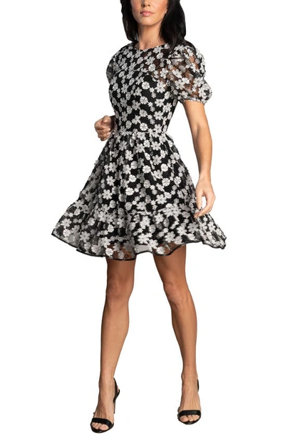 Dress The Population Lilliana Floral Fit & Flare Minidress In Black-white