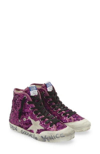 Golden Goose Francy Penstar Sequin High Top Sneaker In Purple Paillettes