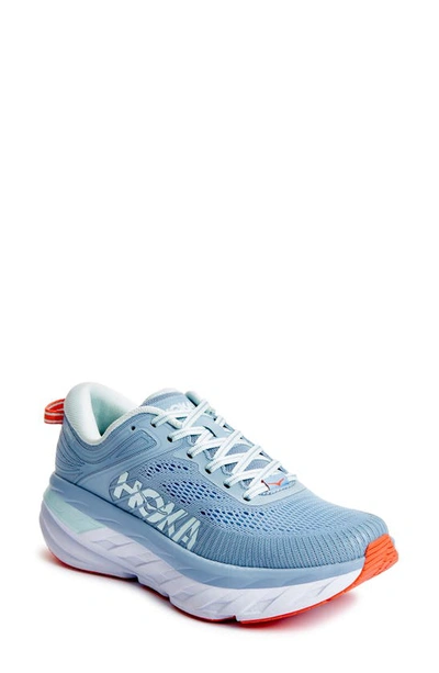 Hoka One One Bondi 7 Running Shoe In Blue Fog / Blue Glass