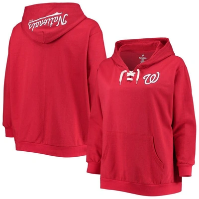 Profile Red Washington Nationals Plus Size Lace-up V-neck Pullover Hoodie